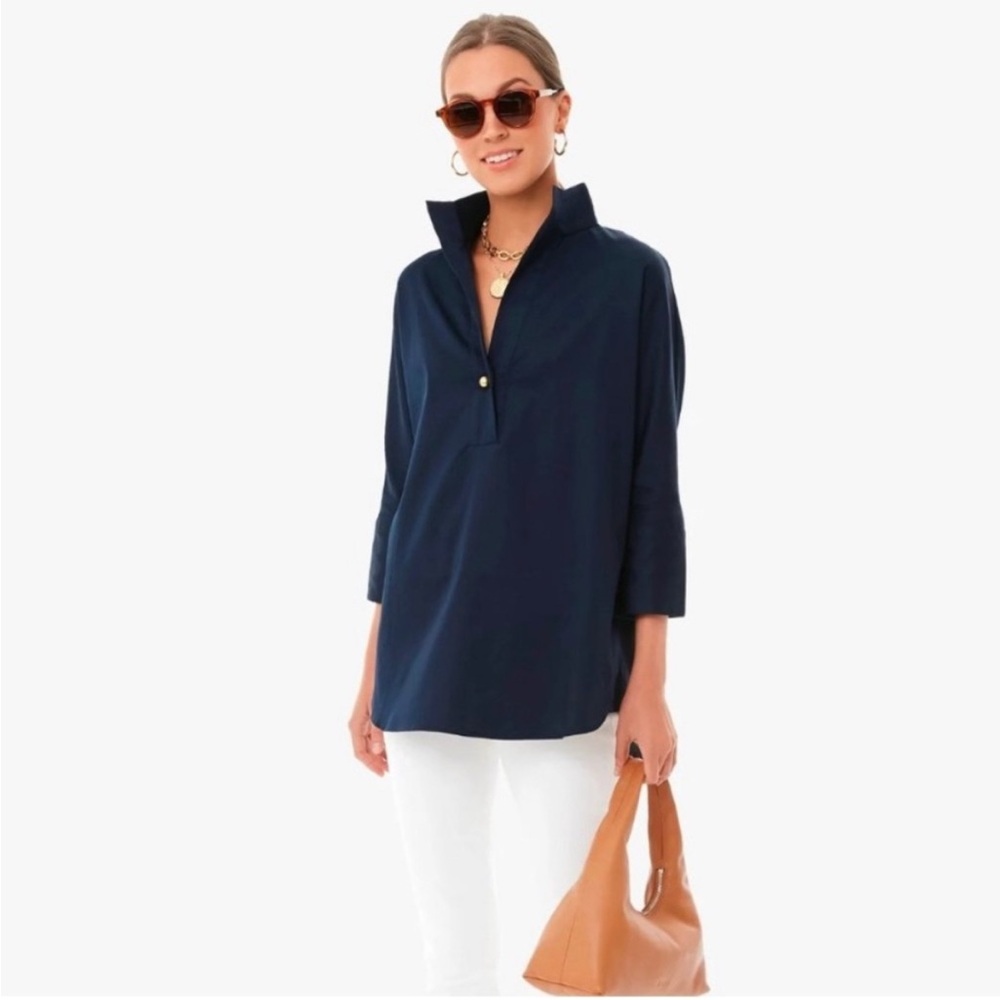 Tuckernuck Willow Poplin Blouse in Navy Size M